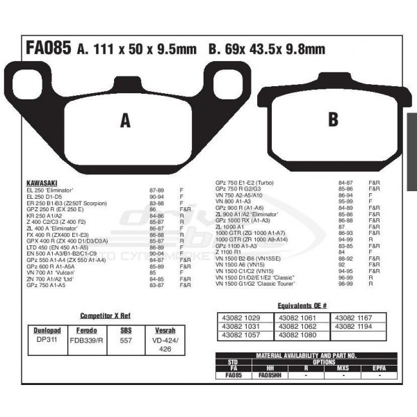 Тормозные колодки FA085HH DOUBLE H Sintered