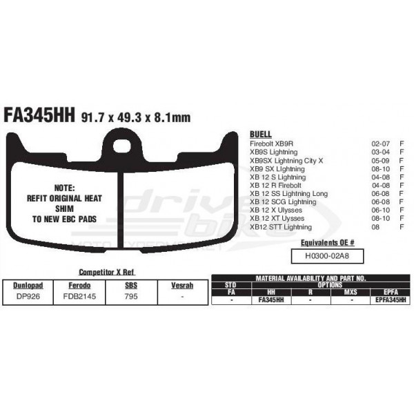 Тормозные колодки FA345HH DOUBLE H Sintered