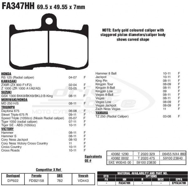 Тормозные колодки FA347HH DOUBLE H Sintered