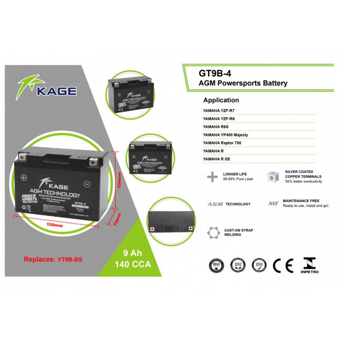 Аккумулятор KAGE YT9B-BS