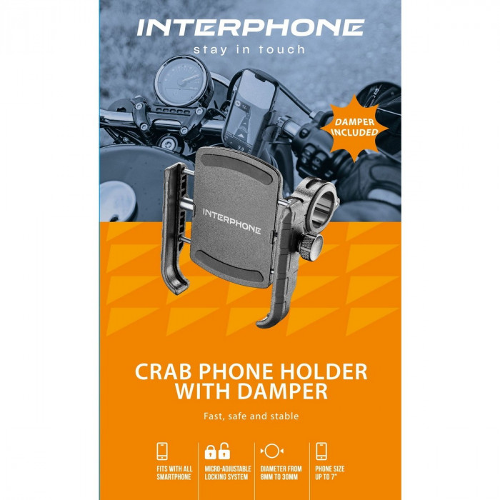 Держатель с антивибрацией для смартфона на руль Interphone мотоцикла, велосипеда МОТОКРАБ