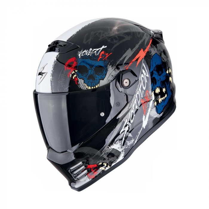 Мотошлем Scorpion EXO COVERT-FX SKULLZ, цвет Черный/Синий/Красный, Размер M