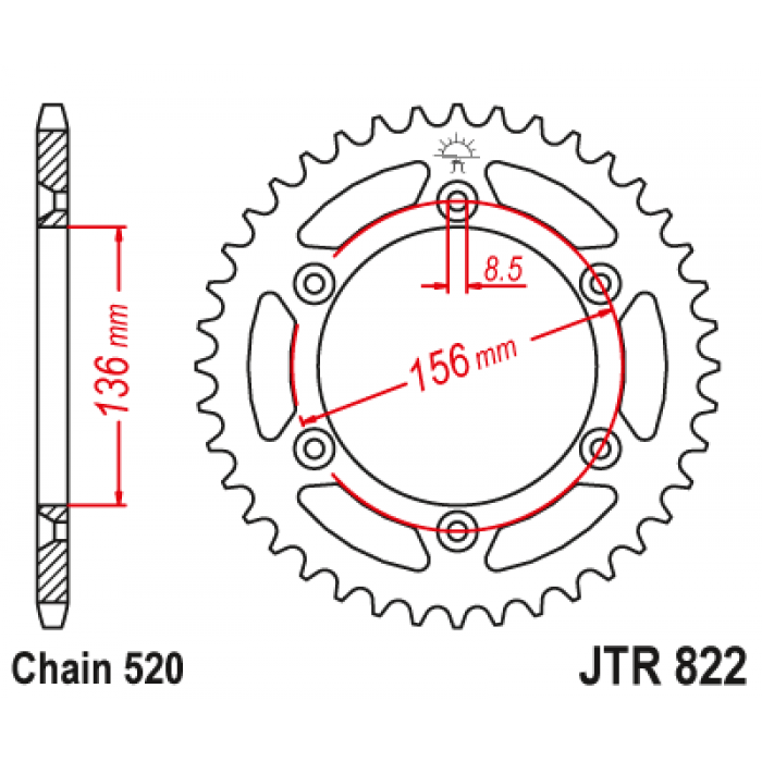 Звезда цепного привода JT JTA822.49BLK