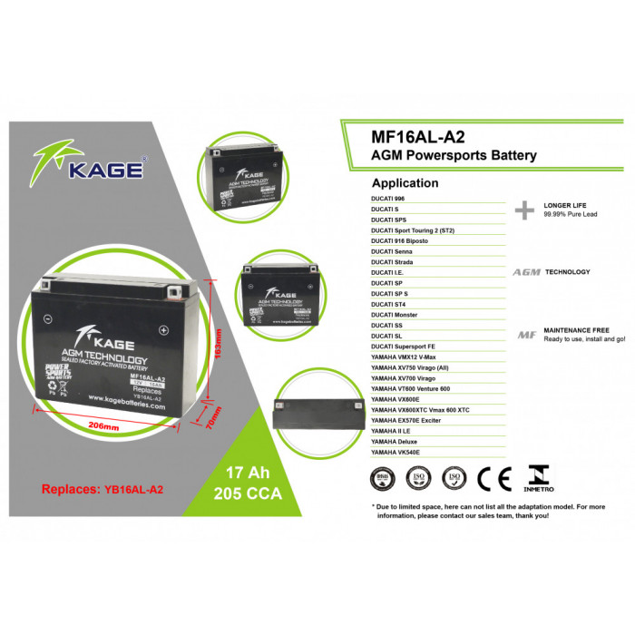 Аккумулятор KAGE AGM YB16AL-A2
