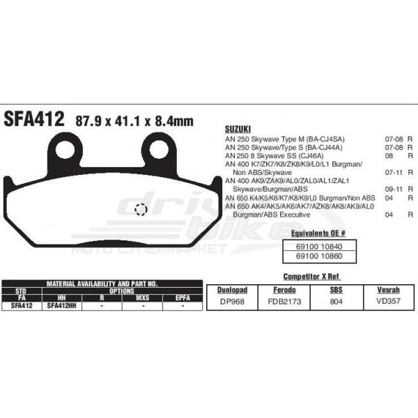 Тормозные колодки для скутера SFA412HH
