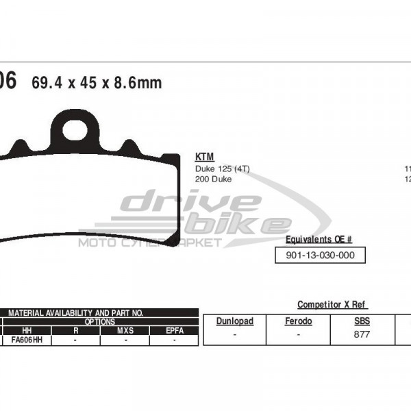 Тормозные колодки FA606HH DOUBLE H Sintered
