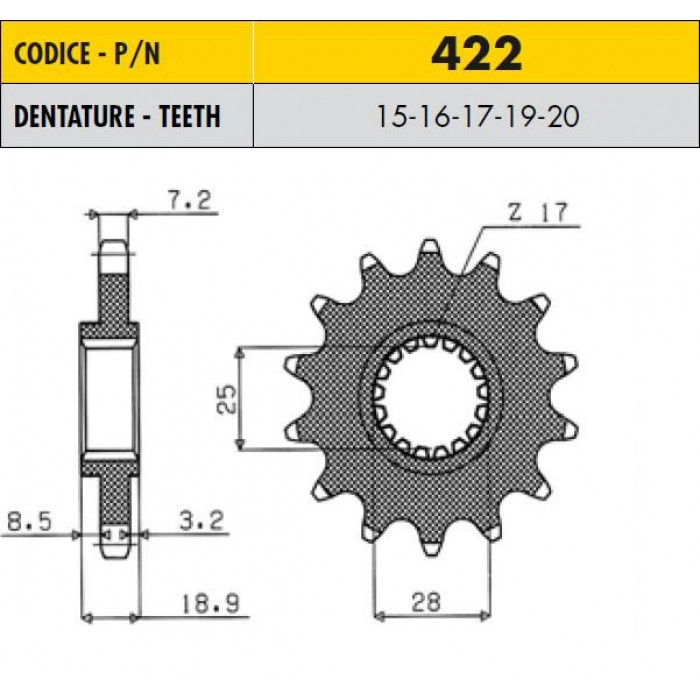 Звезда передняя (ведущая) Sunstar 17 зубьев 42217 стальная / JTF704-17