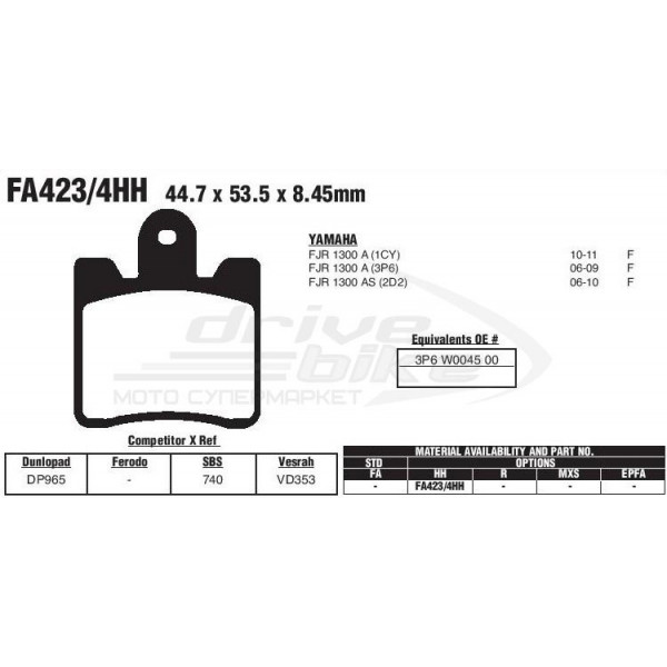 Тормозные колодки FA423/4HH DOUBLE H Sintered (4 шт. в комплекте)