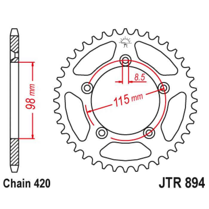 Звезда цепного привода JT JTR894.48ZBK – Задняя ведомая звезда 48T для цепи 420
