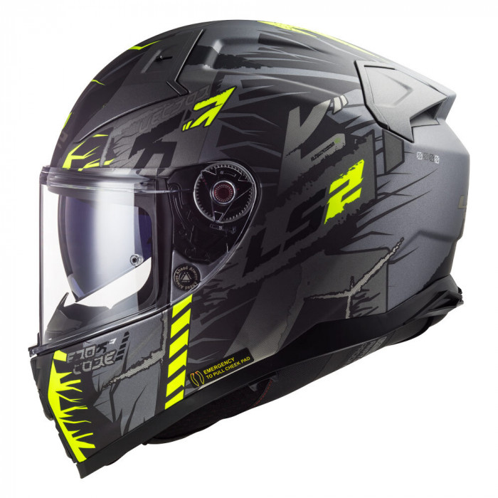 Мотошлем LS2 FF811 VECTOR II TECHBOT, матовый серо-желтый, размер 2XL