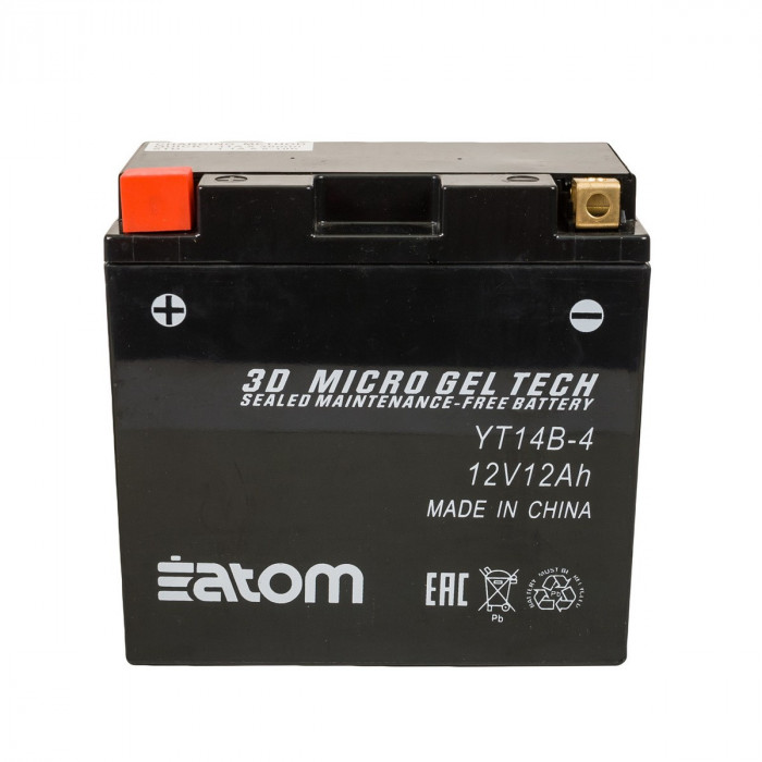 Мото аккумулятор ATOM YT14B-BS (YT14B-4) GEL гелевый