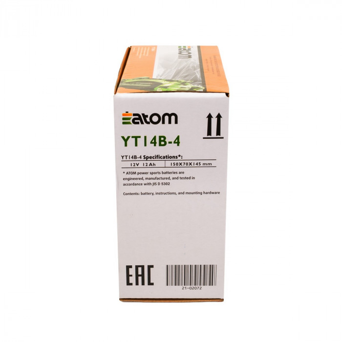 Мото аккумулятор ATOM YT14B-BS (YT14B-4) GEL гелевый