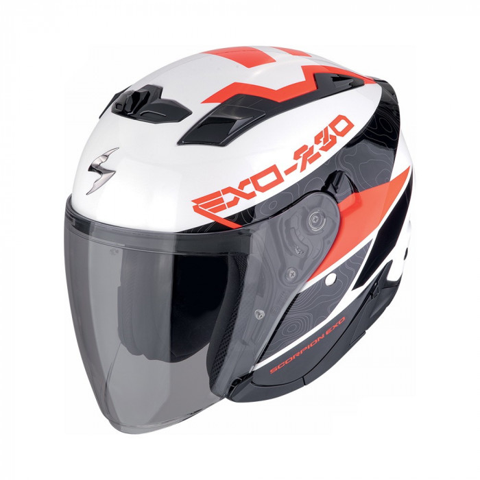 Мотошлем Scorpion EXO EXO-230 BAND, цвет Белый/Черный/Красный, Размер L