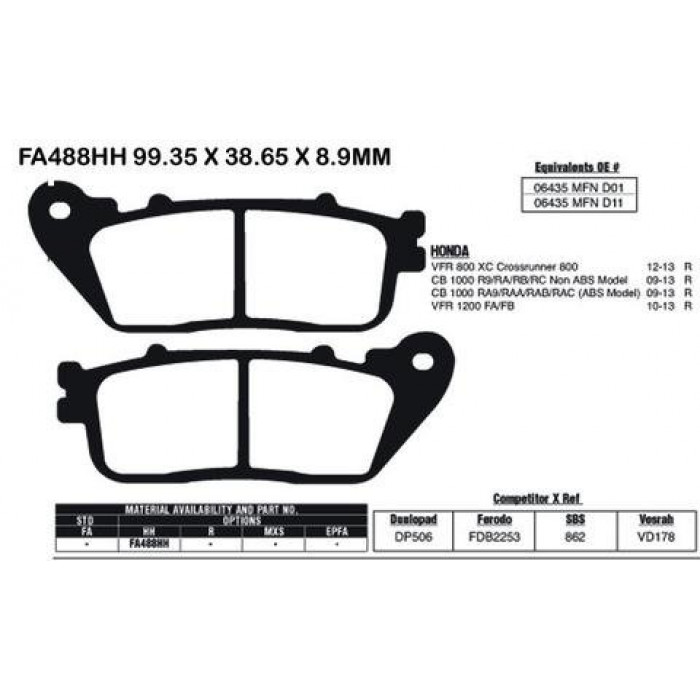Тормозные колодки синтетические EBC FA488HH