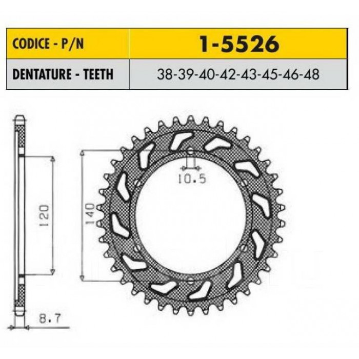 Звезда задняя Sunstar 43 зубьев 1-5226-43 стальная / JTR816-43