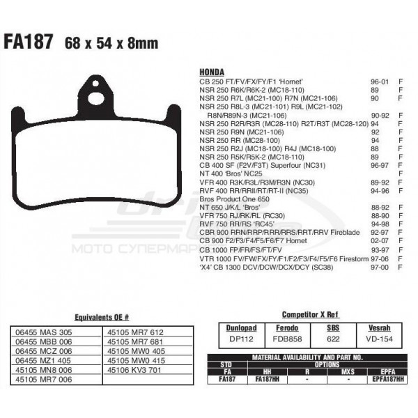 Тормозные колодки FA187HH DOUBLE H Sintered