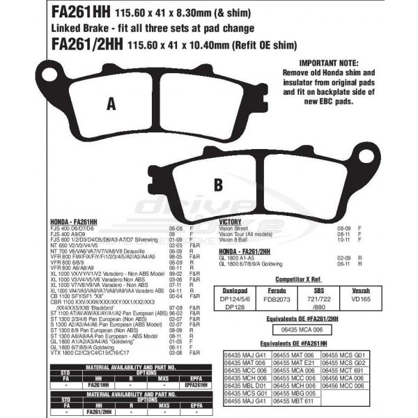 Тормозные колодки FA261HH DOUBLE H Sintered