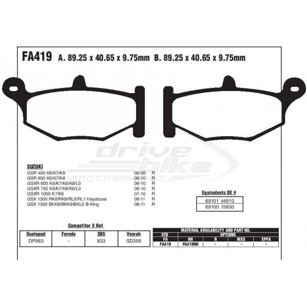 Тормозные колодки FA419