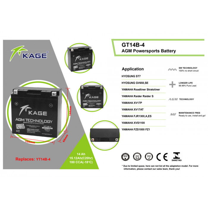 Аккумулятор KAGE YT14B-BS