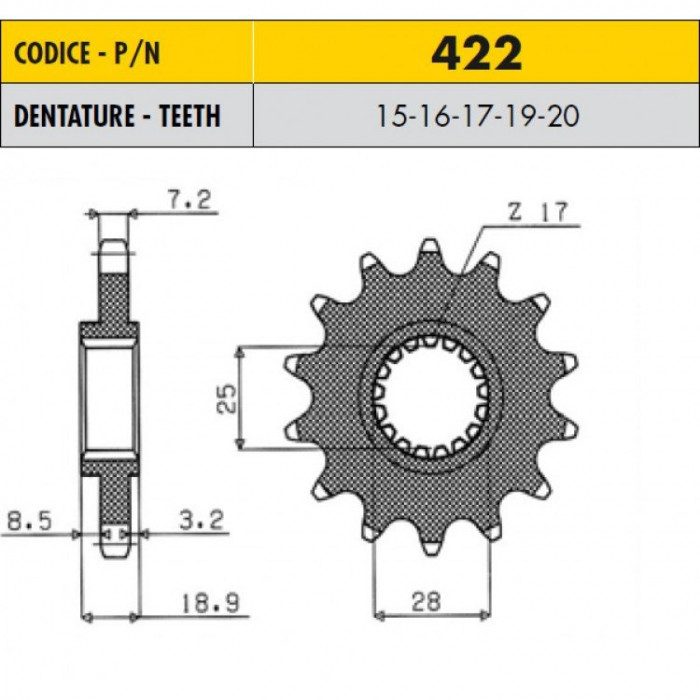 Звезда передняя (ведущая) Sunstar 16 зубьев 42216 стальная / JTF704-16