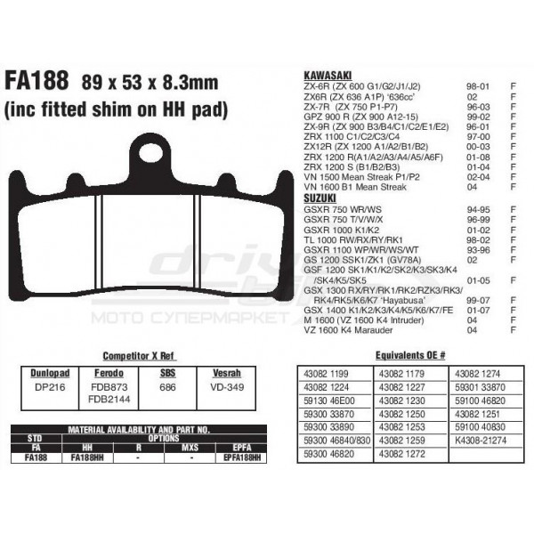 Тормозные колодки FA188HH DOUBLE H Sintered