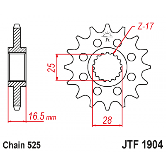 Звезда цепного привода JT JTF1904.16RB