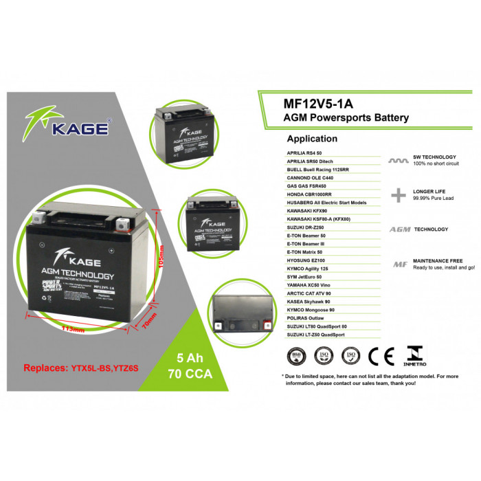 Аккумулятор KAGE YT5L-BS/YTX5L-BS