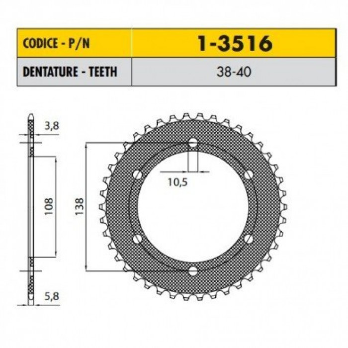 Звезда задняя Sunstar 38 зубьев 1-3516-38 стальная / JTR7-44