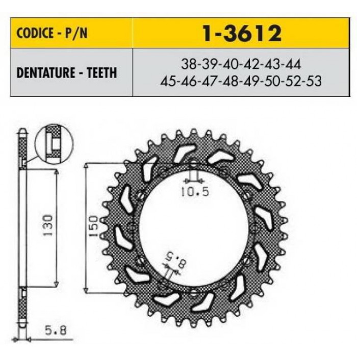 Звезда задняя Sunstar 50 зубьев 1-3612-50 стальная / JTR245.50