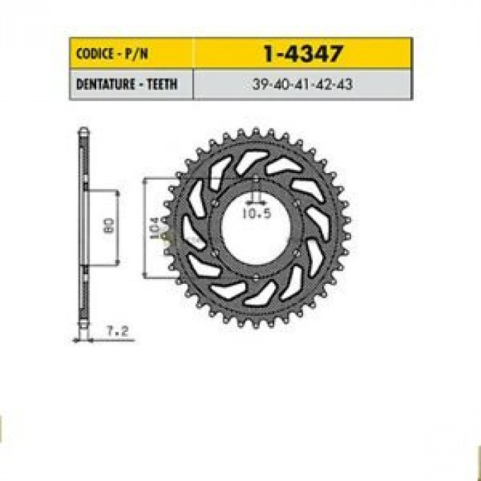 Звезда задняя Sunstar 43 зубьев 1-4347-43 стальная / JTR1489-43