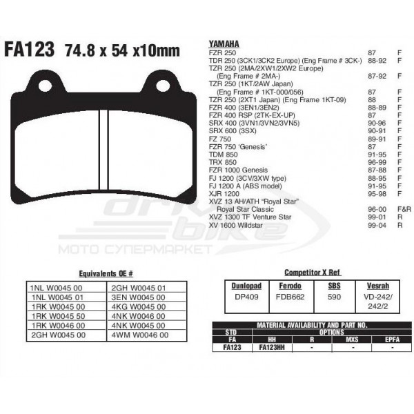 Тормозные колодки FA123HH DOUBLE H Sintered