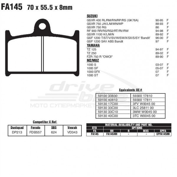 Тормозные колодки FA145HH DOUBLE H Sintered