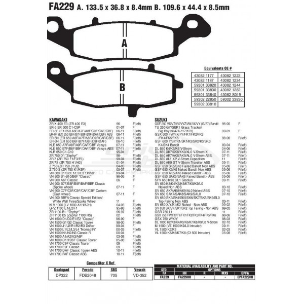 Тормозные колодки FA229