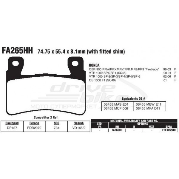 Тормозные колодки FA265HH DOUBLE H Sintered