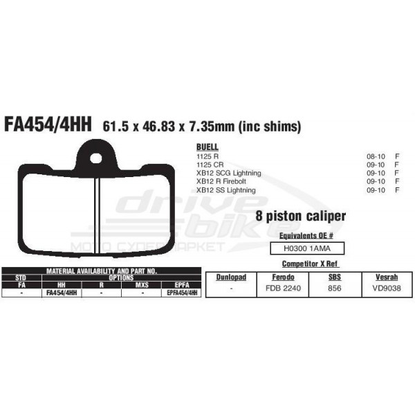 Тормозные колодки FA454/4HH DOUBLE H Sintered (4 шт. в комплекте)