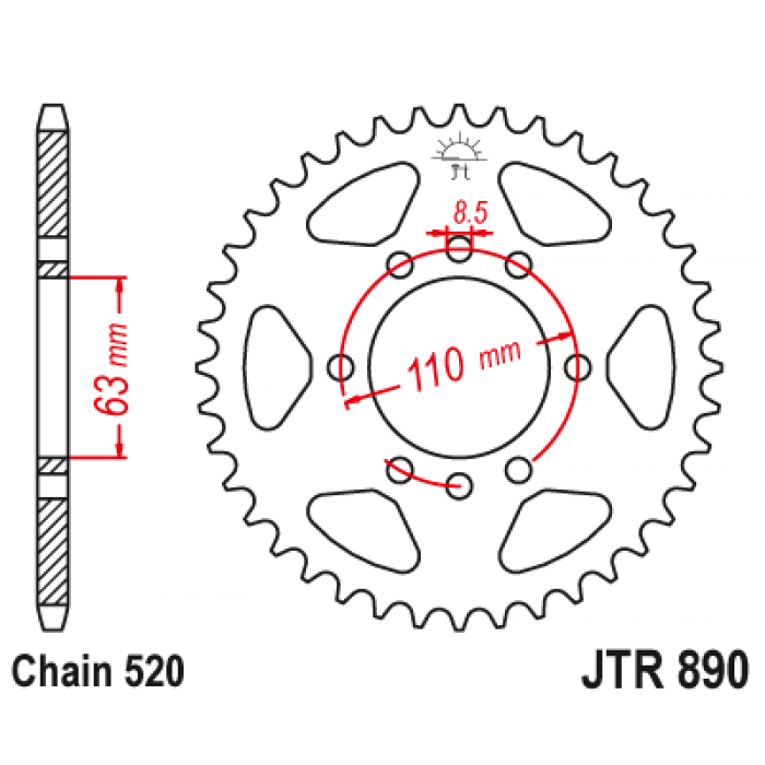 Звезда цепного привода JT JTR890.45ZBK