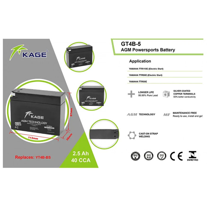 Аккумулятор KAGE AGM YT4B-BS