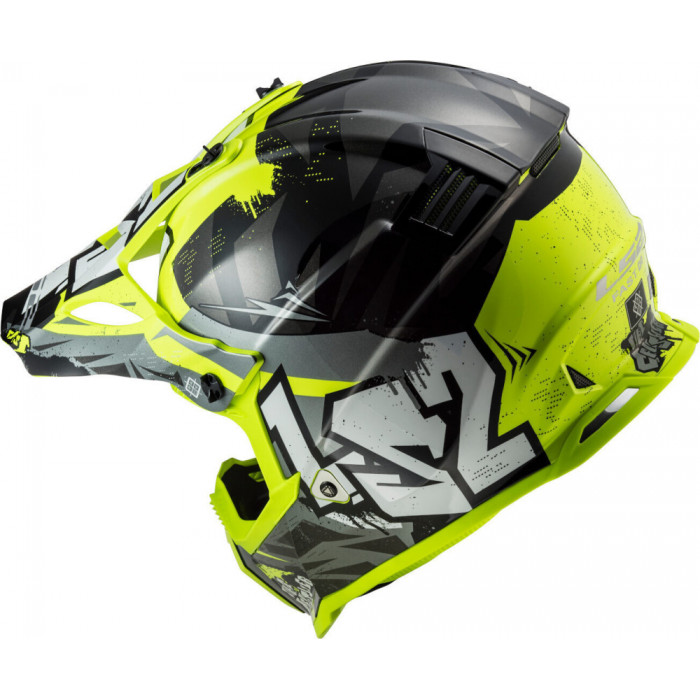 Мотошлем LS2 MX437 FAST CRUSHER, черно-желтый, размер 2XL