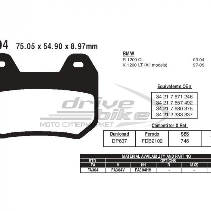 Тормозные колодки EBC FA304HH DOUBLE H Sintered