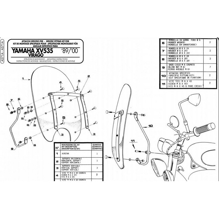 Крепеж ветрового стекла GIVI AS71A Yamaha XV400/535 Virago