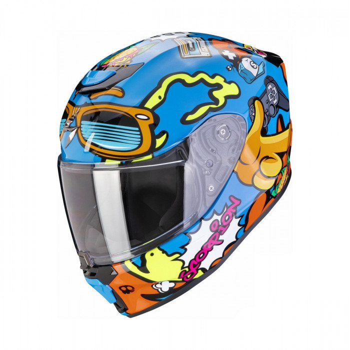 Мотошлем Scorpion EXO EXO-JNR AIR FUN, цвет Синий/Оранжевый/Оранжевый, Размер YS