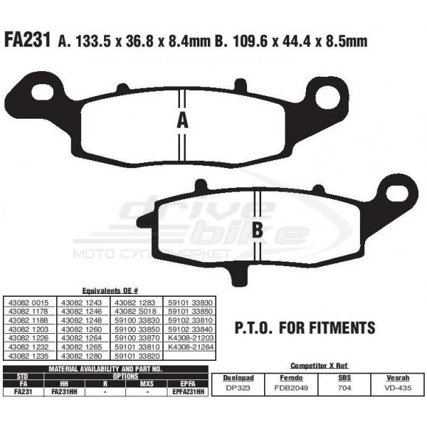 Тормозные колодки FA231HH DOUBLE H Sintered