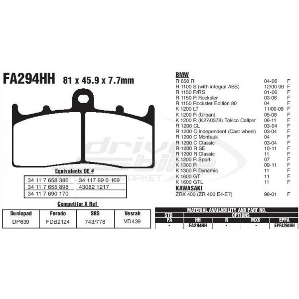 Тормозные колодки FA294HH DOUBLE H Sintered