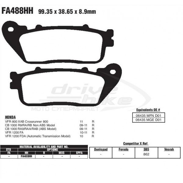Тормозные колодки FA488HH DOUBLE H Sintered