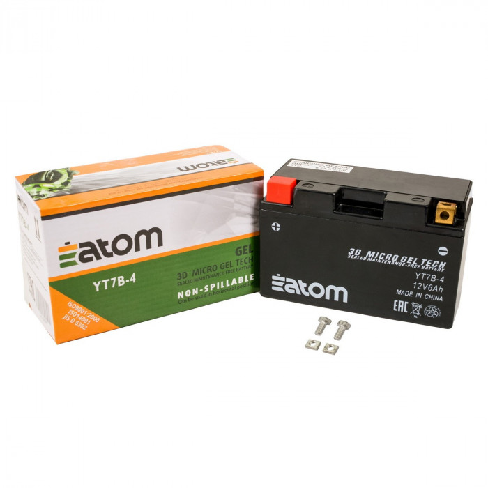 Мото аккумулятор ATOM YT7B-BS (YT7B-4) GEL гелевый