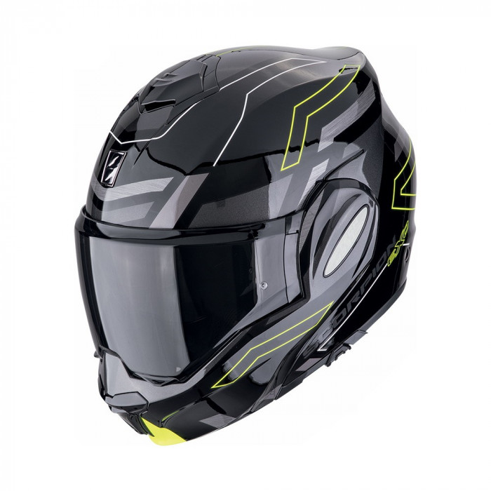 Мотошлем Scorpion EXO EXO-TECH EVO CONQUER, цвет Черный/Желтый Неон, Размер S