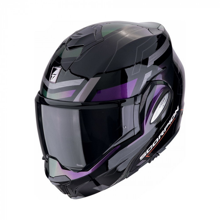 Мотошлем Scorpion EXO EXO-TECH EVO CONQUER, цвет Черный Хамелеон/Фиолетовый, Размер M