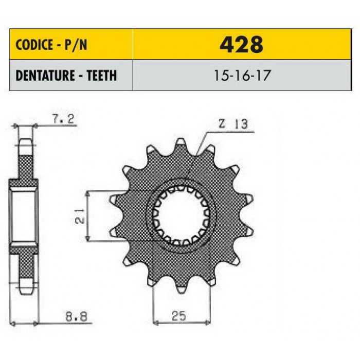 Звезда передняя (ведущая) Sunstar 16 зубьев 42816 стальная / JTF1537-16