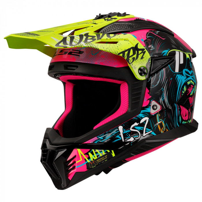 Мотошлем LS2 MX708 FAST II GORILLA, фиолетово-желтый, размер L
