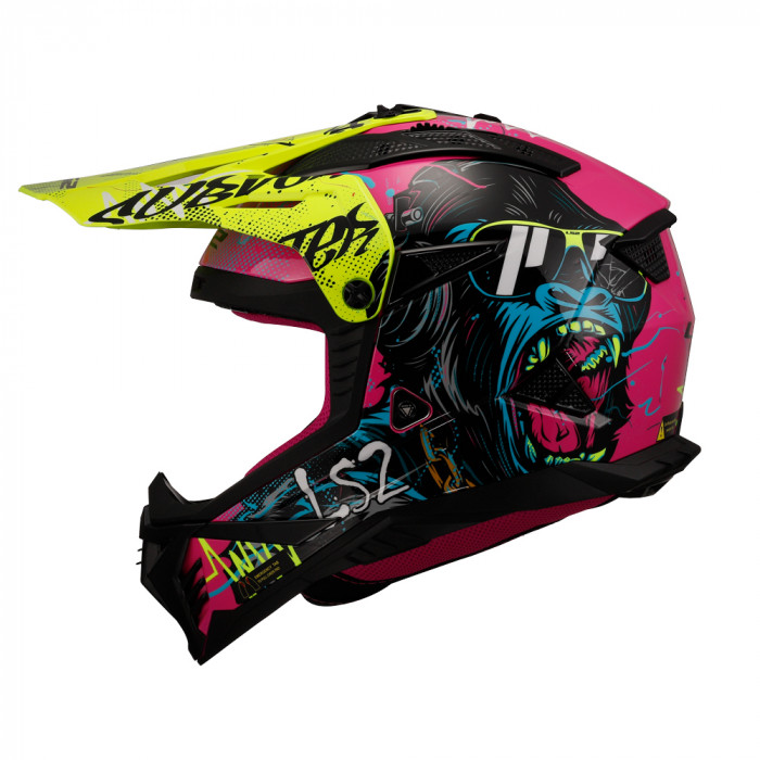 Мотошлем LS2 MX708 FAST II GORILLA, фиолетово-желтый, размер L